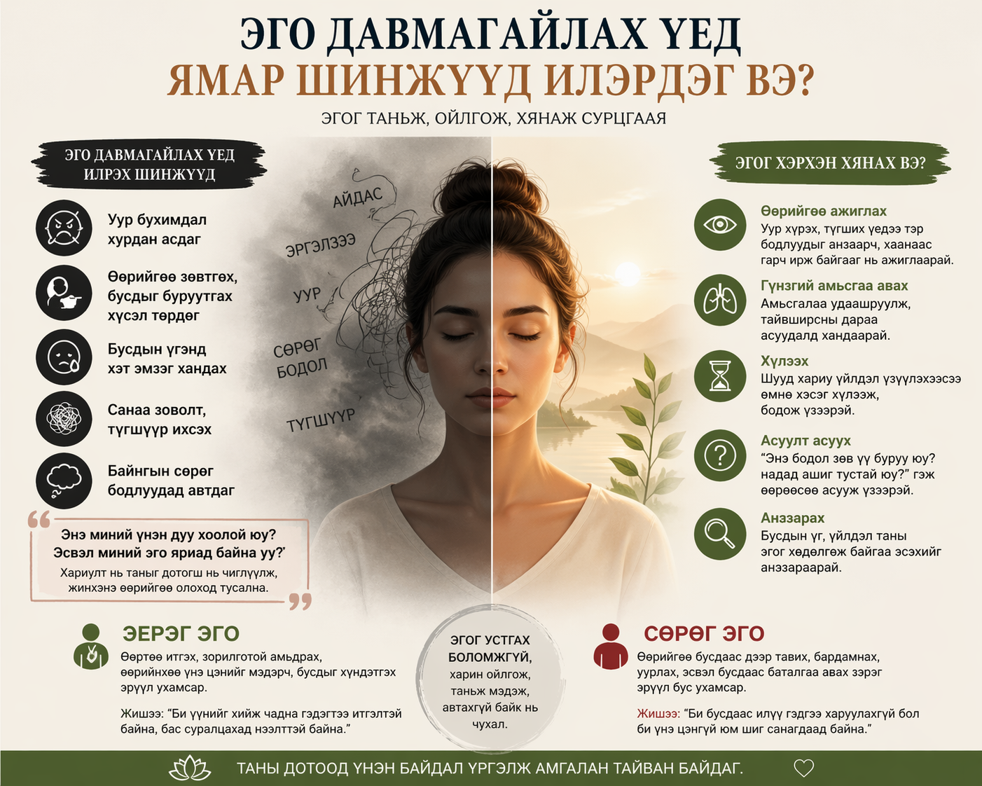 Эго давамгайлах үед ямар шинжүүд илэрдэг вэ? Эгог таньж, хянах энгийн арга